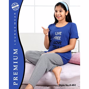 Premium Lounge Wear Kids Girl T-shirt & Pajama Night Suit Design No. 482