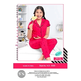 Premium Lounge Wear Kids Girl Shirt & Pajama Night Suit Design No. 8358