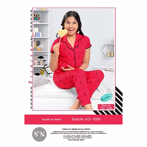 Premium Lounge Wear Kids Girl Shirt & Pajama Night Suit Design No. 8358