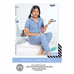 Premium Lounge Wear Kids Girl Shirt & Pajama Night Suit Design No. 8356