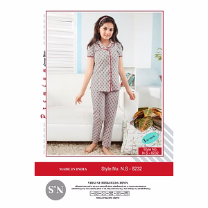 Premium Lounge Wear Kids Girl Shirt & Pajama Night Suit Design No. 8232