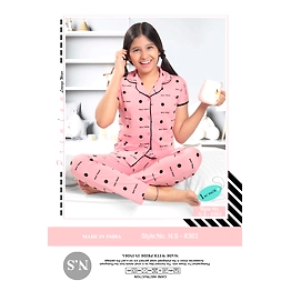 Premium Lounge Wear Kids Girl Shirt & Pajama Night Suit Design No. 8363