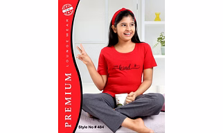 Premium Lounge Wear Kids Girl T-shirt & Pajama Night Suit Design No. 484