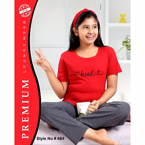 Premium Lounge Wear Kids Girl T-shirt & Pajama Night Suit Design No. 484