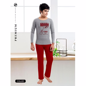 Premium Lounge Wear Boys Full Sleeve T-shirt & Pajama Night Suit Design No. 409