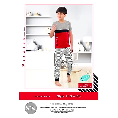 Premium Lounge Wear Boys T-shirt & Pajama Night Suit Design No. 4103