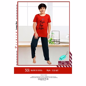 Premium Lounge Wear Boys T-shirt & Pajama Night Suit Design No. 487
