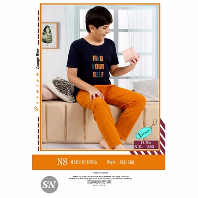 premium lounge wear boys t-shirt & pajama night suit design no. 583