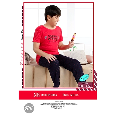 Premium Lounge Wear Boys T-shirt & Pajama Night Suit Design No. 572