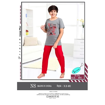 Premium Lounge Wear Boys T-shirt & Pajama Night Suit Design No. 491