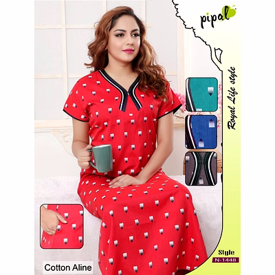 premium ladies cotton aline nighty design no. 1448