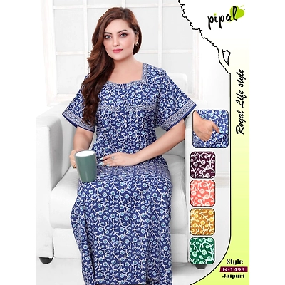 Premium Ladies Jaipuri Print Nighty Design No. 1493