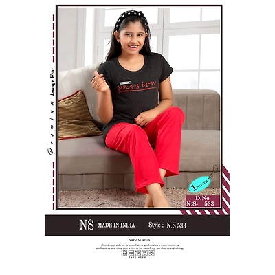 Premium Lounge Wear Kids Girl T-shirt & Pajama Night Suit Design No. 533