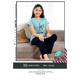 Premium Lounge Wear Kids Girl T-shirt & Pajama Night Suit Design No. 535
