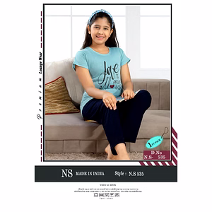 Premium Lounge Wear Kids Girl T-shirt & Pajama Night Suit Design No. 535