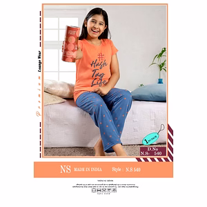 Premium Lounge Wear Girls T-shirt & Pajama Night Suit Design No. 540