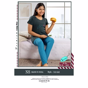 Premium Lounge Wear Girls T-shirt & Pajama Night Suit Design No. 552