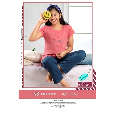 Premium Lounge Wear Girls T-shirt & Pajama Night Suit Design No. 541