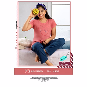 Premium Lounge Wear Girls T-shirt & Pajama Night Suit Design No. 541