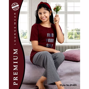 Premium Lounge Wear Girls T-shirt & Pajama Night Suit Design No. 485