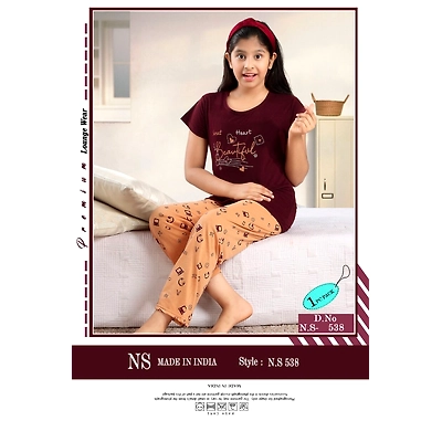 Premium Lounge Wear Girls T-shirt & Pajama Night Suit Design No. 538