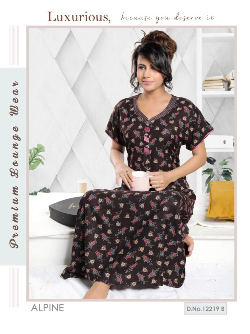 Premium Ladies Alpine Embroidery Nighty Design No -PL472