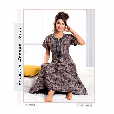 premium lounge wear ladies alpine embroidery nighty design no