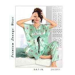 Premium Lounge Wear Ladies Satin Kaftan Night Suit Design No