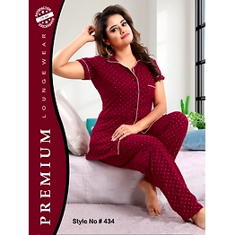 Premium Lounge Wear Ladies Hosiery Shirt & Pajama Night Suit Design No. 434