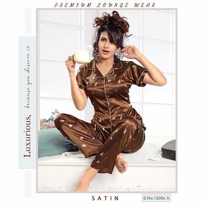 premium lounge wear women front open satin night suit design no