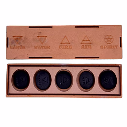 black agate five elements symbols engraved crystals stones set for healing and metaphysical meditation(ki_02)