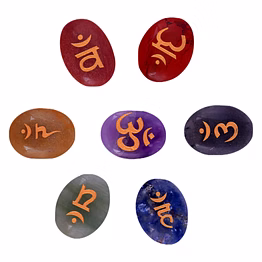 seven chakra stones with sanskrit symbol stones positive energy crystal meditation ornament engraved oval reiki set(ki_04)