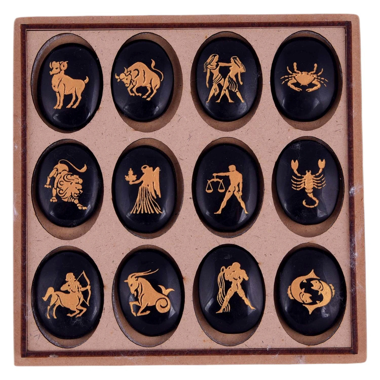 Black Agate Zodiac or Horoscope Symbols Engraved Stones (Set of 12) for Reiki Healing Balancing and Meditation(PRI_06)-12165984