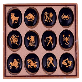 black agate zodiac or horoscope symbols engraved stones (set of 12) for reiki healing balancing and meditation(ki_06)