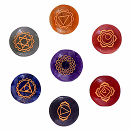seven chakra symbol reiki crystal healing set of 7 pcs with box reiki engraved natural crystal round reiki set_pri_008(ki_08)