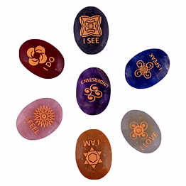seven chakra affirmation healing crystal english symbol witches rune 7 set oval chakra stones(ki_10)