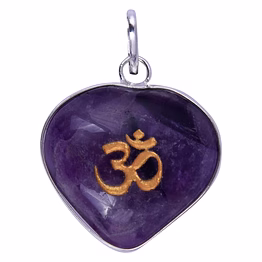 amethyst heart border pendant with om sign for reiki healing and crystal healing,traditional astrological pendant for women and mens | lucky charm positive vibes energy(ki_48)
