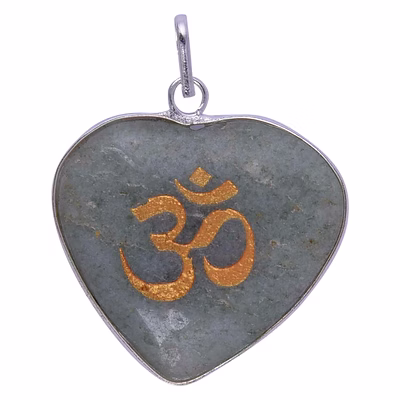grey aventurine border pendant with om sign for reiki healing and crystal healing,traditional astrological pendant for women and mens | lucky charm positive vibes energy(ki_49)