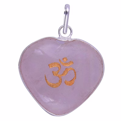rose quartz heart border pendant with om sign for reiki healing and crystal healing,traditional astrological pendant for women and mens | lucky charm positive vibes energy(ki_52)