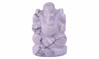 Howlite Crystal Ganesha,Handmade God Ganpati, Ganesha for Pooja, Home Décor, Car Dashboard and Pooja(KI_084)