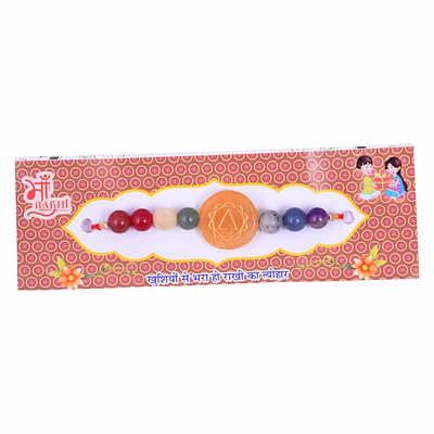 krishna impex semi precious stone seven chakra rakhi with chakra symbol bracelet for men and women (kc02)
