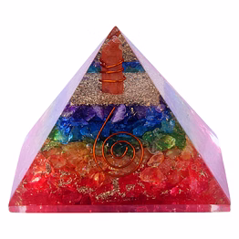 seven chakra orgone crystal pyramid with copper seven chakra stone with crystal point pencil for orgone healing and positive energy, décor(ki_101)