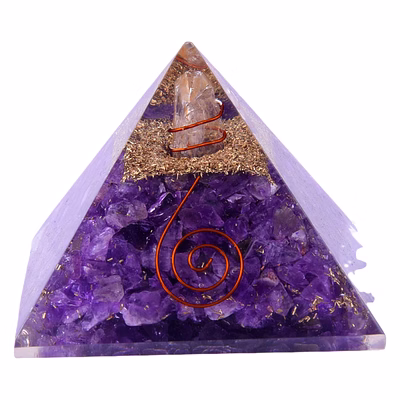 amethyst orgone pyramid with copper, amethyst stone with crystal point pencil for orgone healing and positive energy, décor(ki_102)