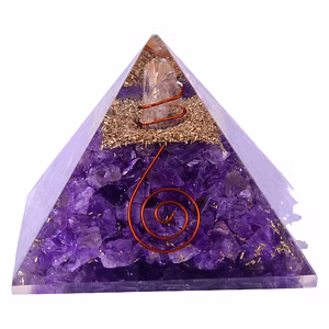 Amethyst Orgone Pyramid with Copper, Amethyst Stone with Crystal Point Pencil for Orgone Healing and Positive Energy, Décor(KI_102)