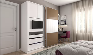 A Wardrobe Designed With An In-built TV Unit