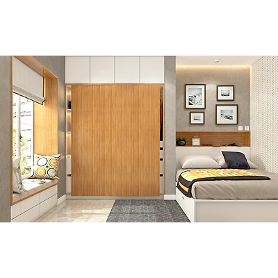 A Sliding-Door Wardrobe Design Finished With White And Light Wood Laminate-DC134