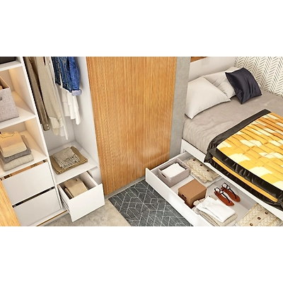 A Sliding-Door Wardrobe Design Finished With White And Light Wood Laminate-2