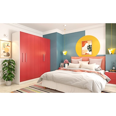 A Coral Coloured Wardrobe With A Pull-Out Mirror And Dresser Unit-DC135