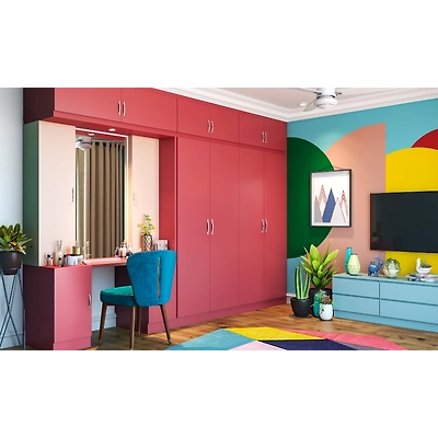 An Earthy Pink, Matte-Finished Wardrobe With Attached Dressing Unit-DC136