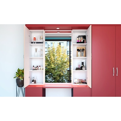 An Earthy Pink, Matte-Finished Wardrobe With Attached Dressing Unit-2